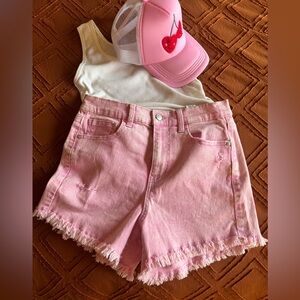 Pink Denim Frayed Hem Women's Shorts. Never worn!